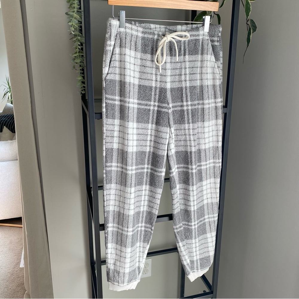 NWT Aerie Fleece Plaid Jogger Sweatpants
